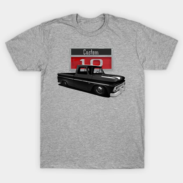 1966 Slammed Black Chevy C10 Truck T-Shirt by hotroddude